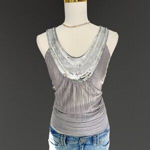 Y2K Silver Sequin Scoop Neck Tank